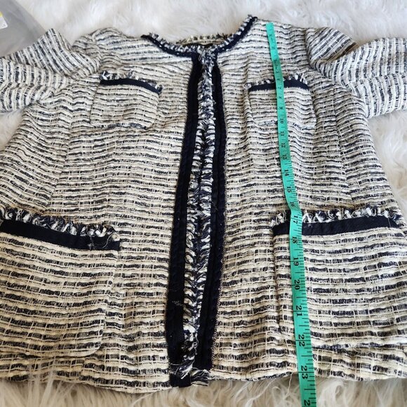 Lafayette 148 Tweed Blazer Women's 12 Metallic Shimmer Navy Blue Silver Career - Picture 12 of 16